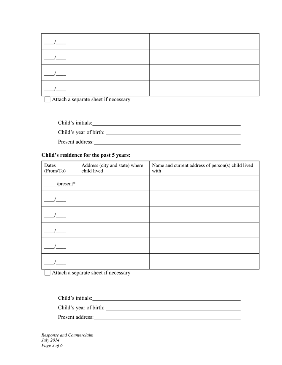 Response and Counterclaim to Petition to Establish Custody, Visitation, and Child Support - Wyoming, Page 3