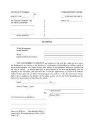 Document preview: Summons and Return - Guardianship (Minor) - Wyoming