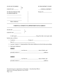 Document preview: Parental Consent to Appointment of Guardian - Guardianship (Minor) - Wyoming