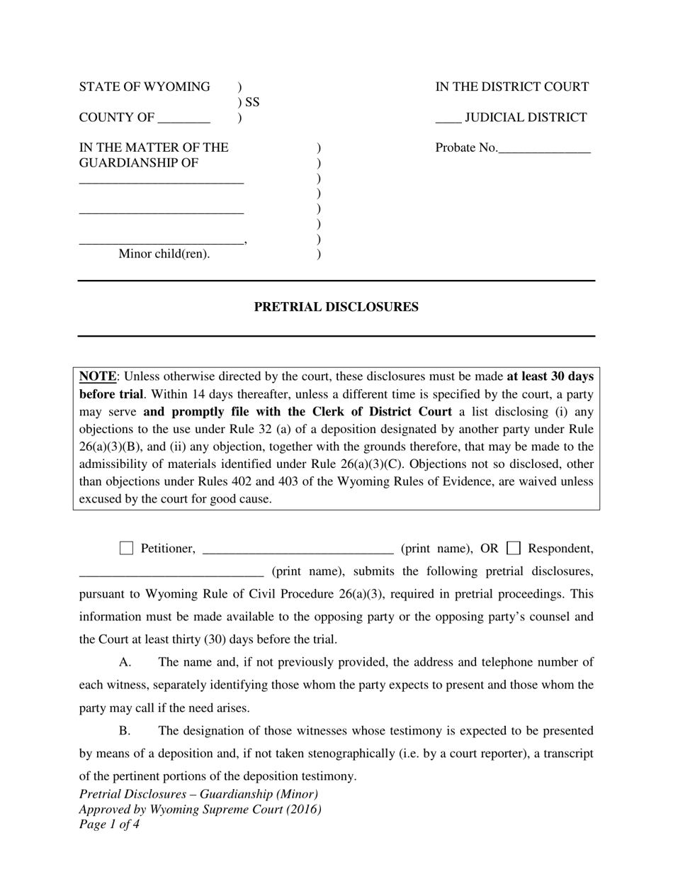 Pretrial Disclosures - Guardianship (Minor) - Wyoming, Page 1