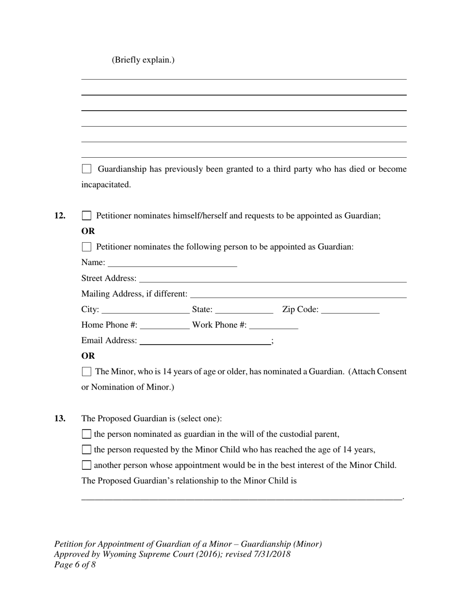 Petition for Appointment of Guardian of a Minor - Guardianship (Minor) - Wyoming, Page 6