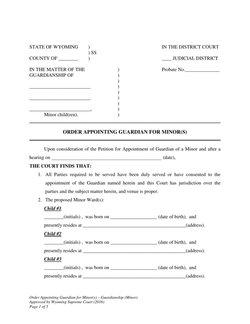 Order Appointing Guardian for Minor(S) - Wyoming Download Pdf