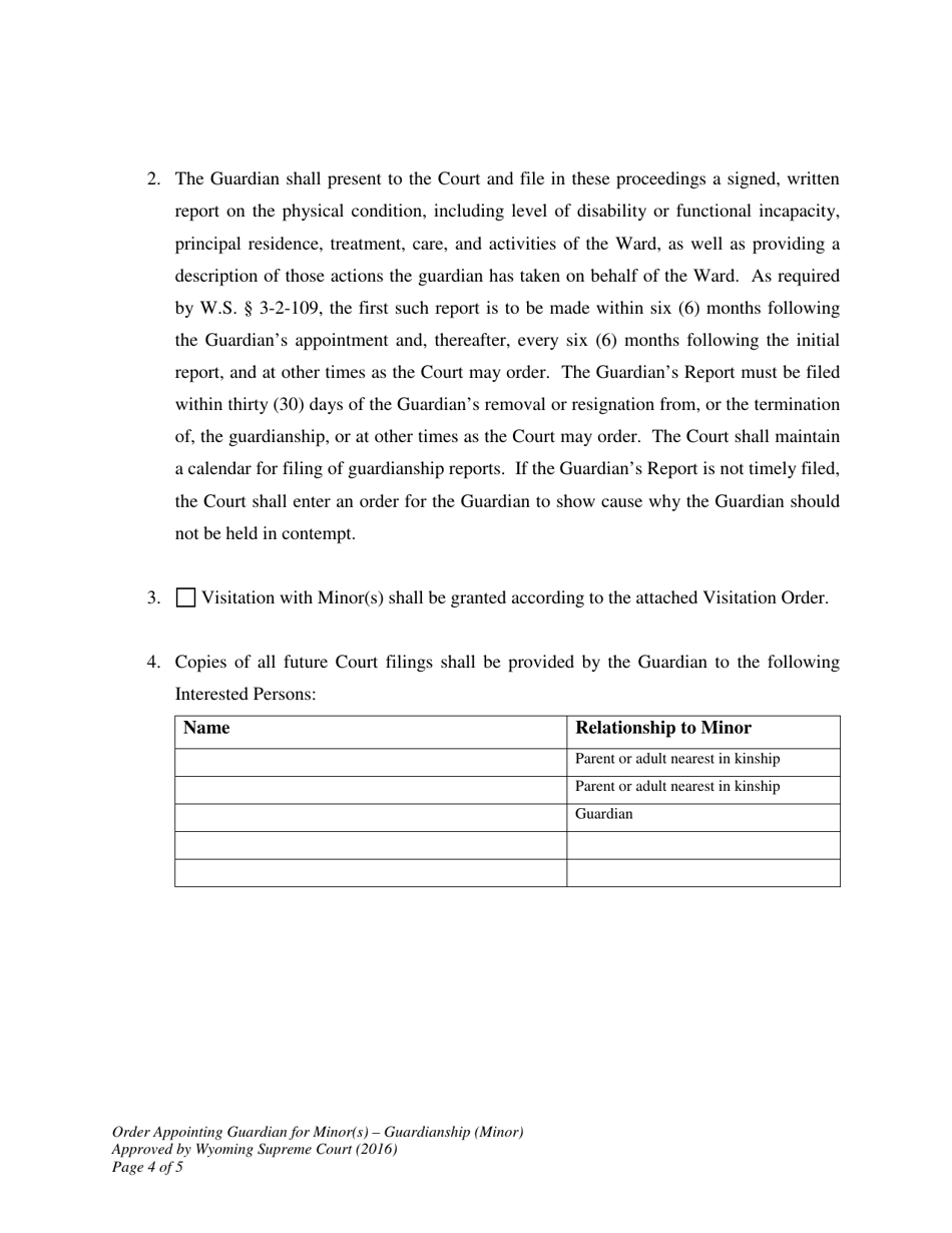 Order Appointing Guardian for Minor(S) - Wyoming, Page 4