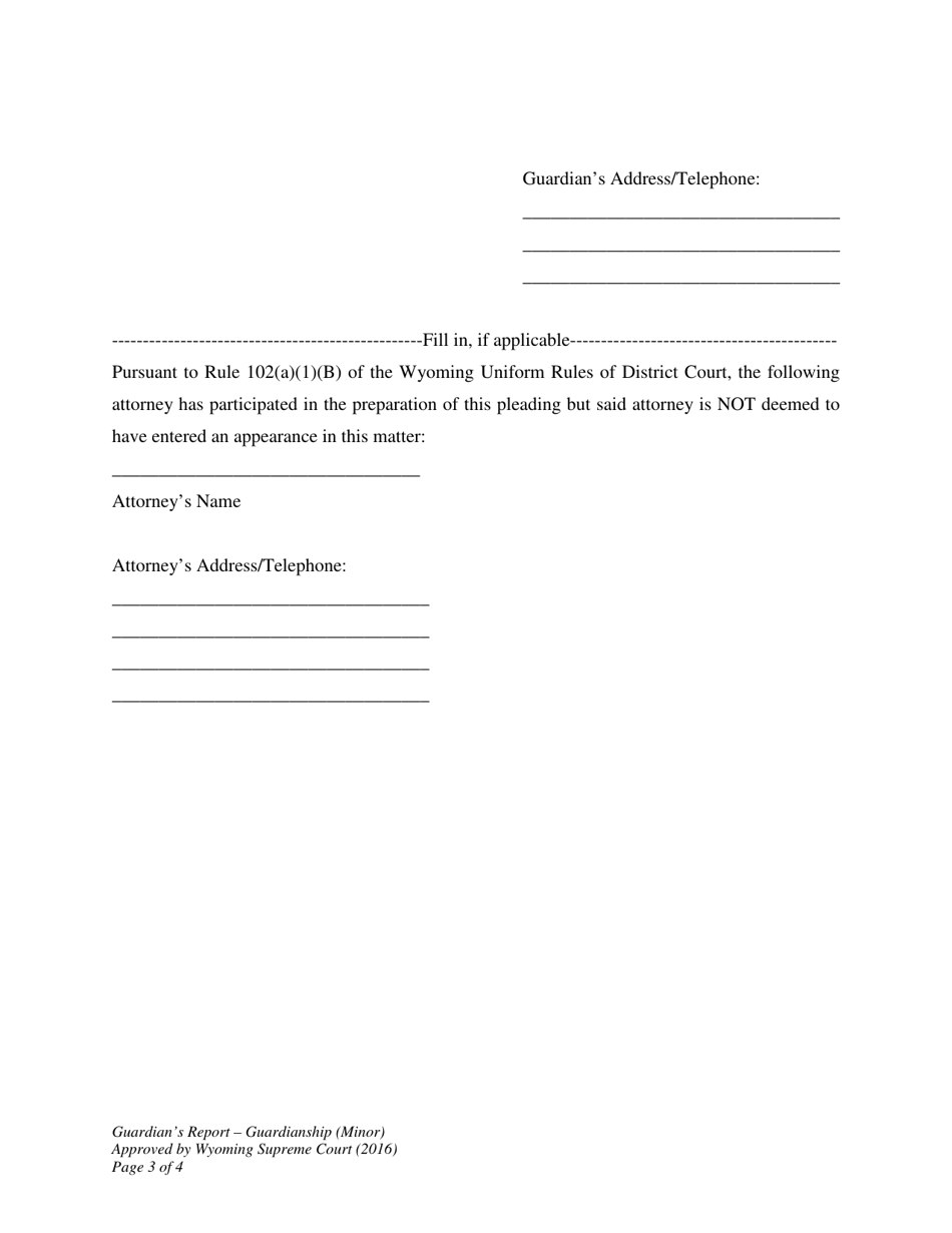 Guardians Report - Guardianship (Minor) - Wyoming, Page 3