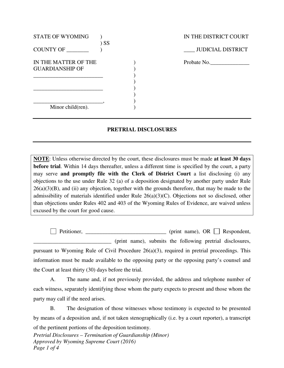 Pretrial Disclosures - Termination of Guardianship (Minor) - Wyoming, Page 1
