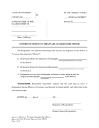 Document preview: Answer to Motion to Terminate Guardianship (Minor) - Wyoming