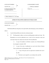 Document preview: Affidavit Following Service by Publication - Miscellaneous Forms for Guardianship Actions - Wyoming