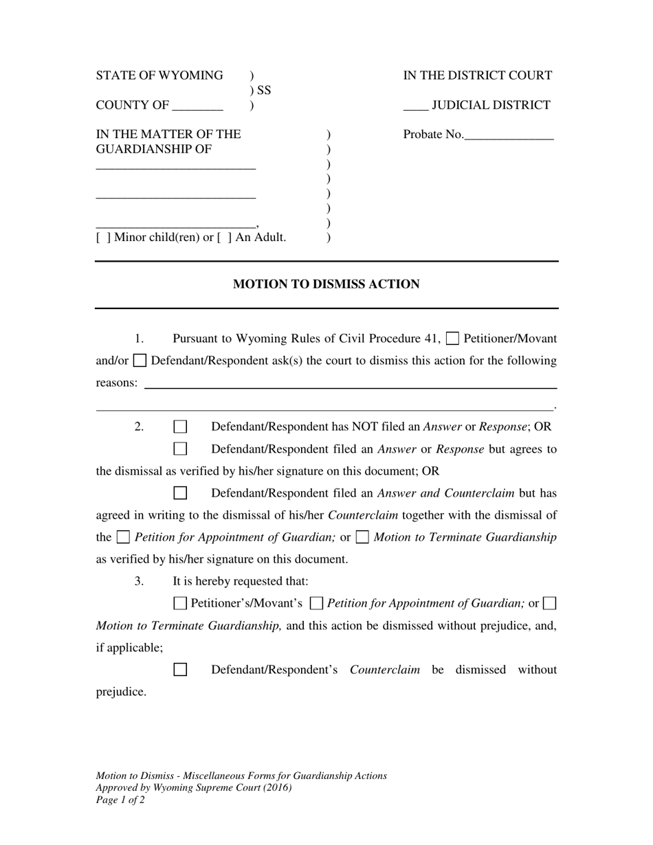 Motion to Dismiss - Miscellaneous Forms for Guardianship Actions - Wyoming, Page 1