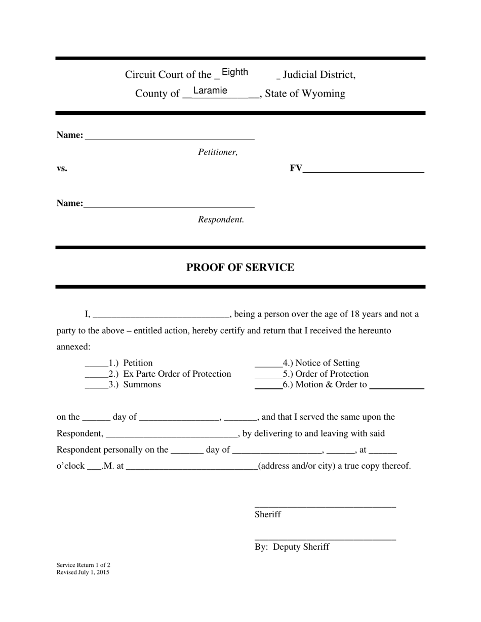 Wyoming Proof of Service - Fill Out, Sign Online and Download PDF ...