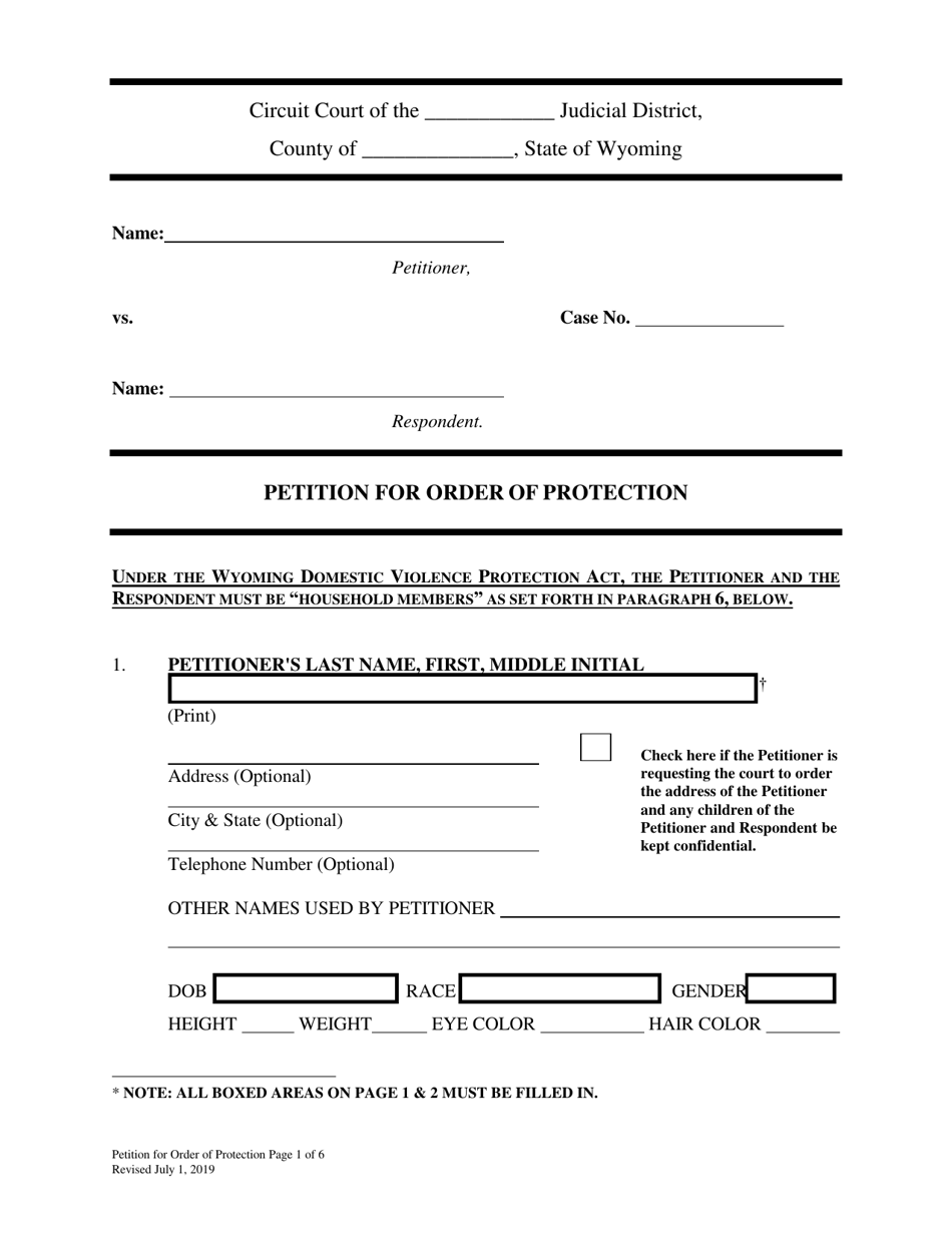 Petition for Order of Protection - Wyoming, Page 1