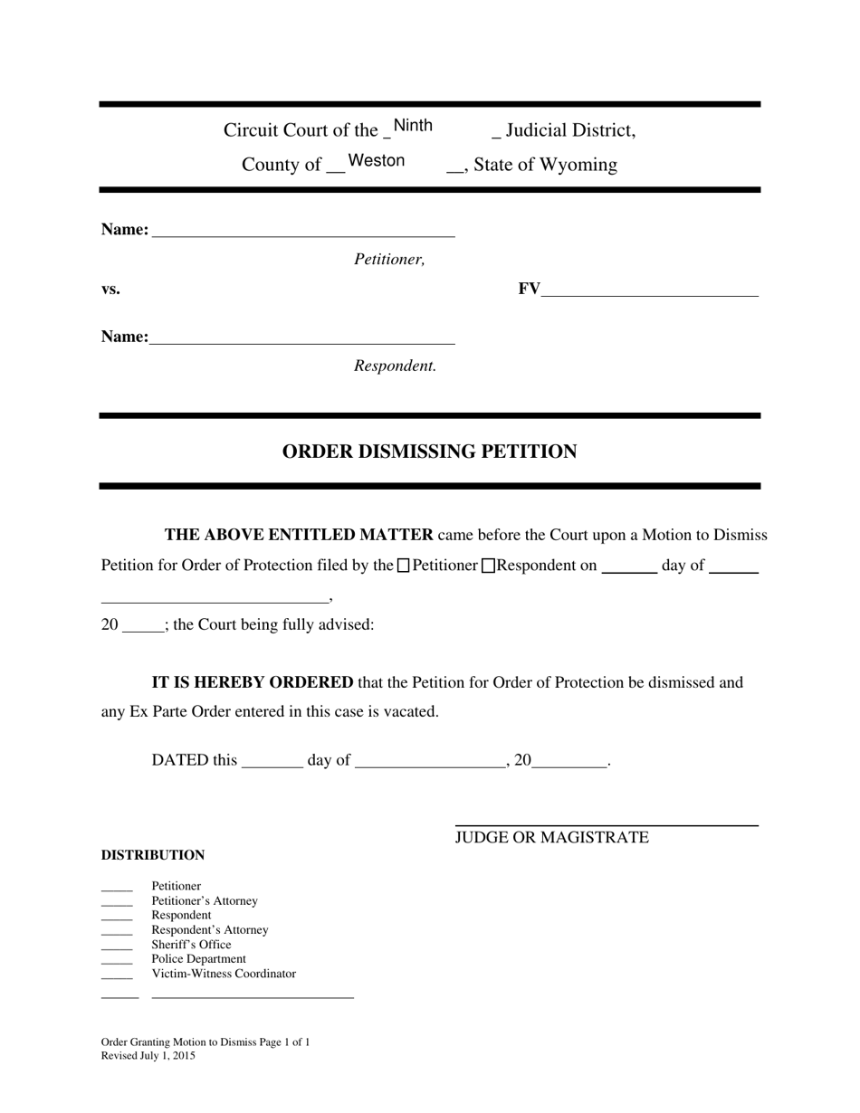 Order Granting Motion to Dismiss - Wyoming, Page 1