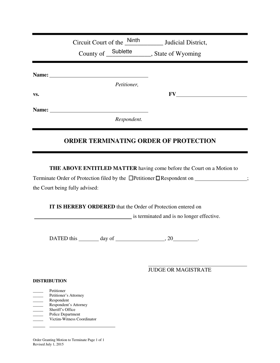 Order Terminating Order of Protection - Wyoming, Page 1