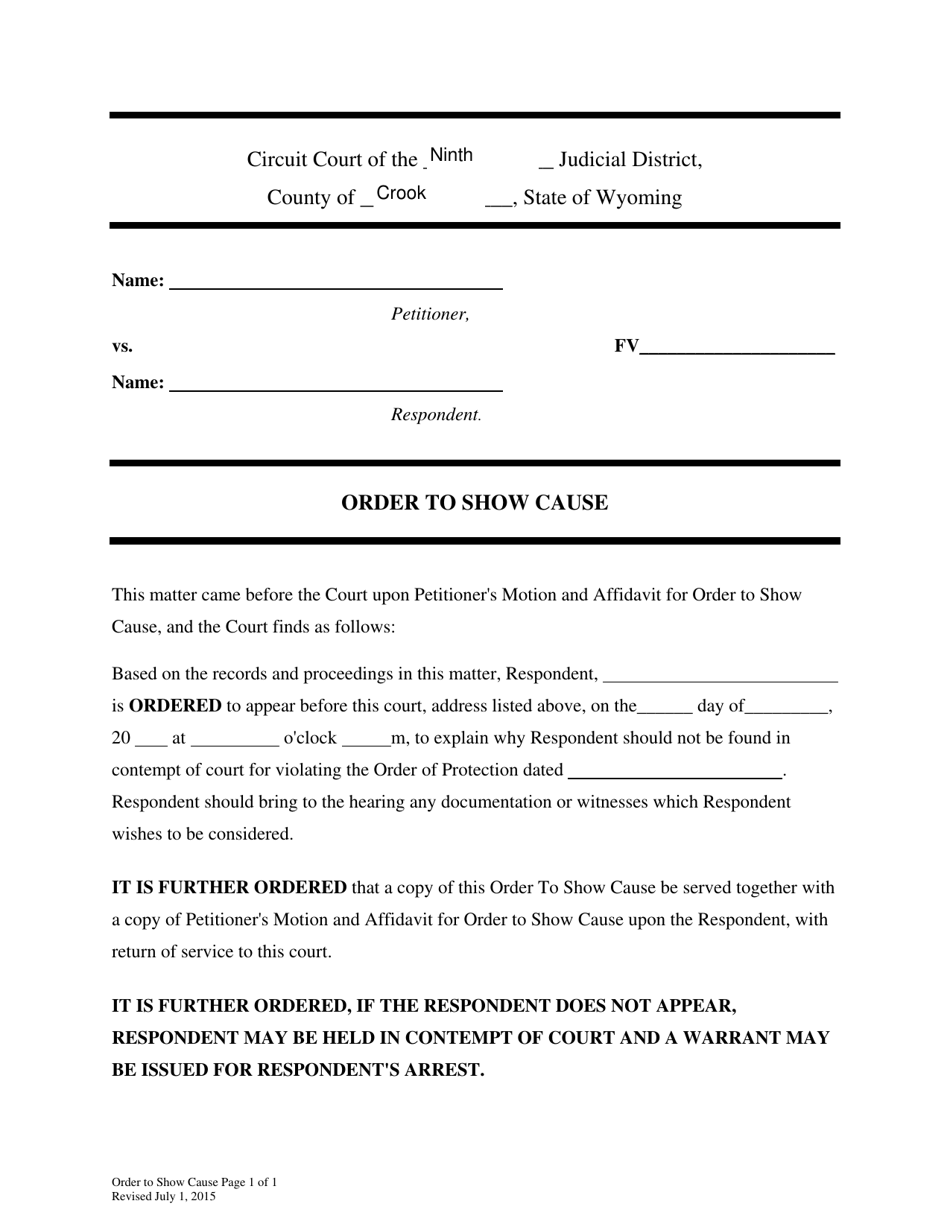 Order to Show Cause - Wyoming, Page 1
