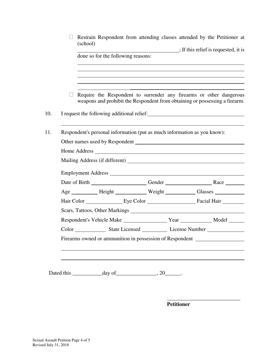 Petition for Sexual Assault Protection Order - Wyoming, Page 4