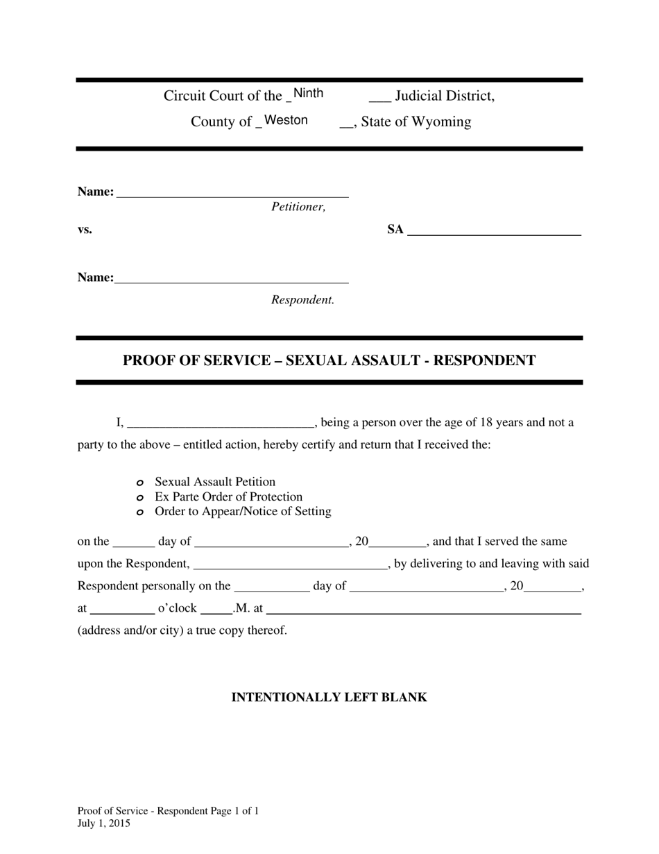 Proof of Service - Sexual Assault - Respondent - Wyoming, Page 1