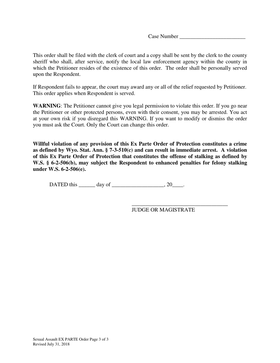 Wyoming Ex Parte Sexual Assault Order Of Protection Fill Out Sign Online And Download Pdf 1699