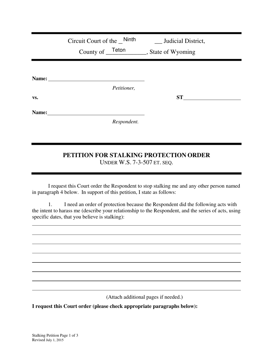 Petition for Stalking Protection Order - Wyoming, Page 1