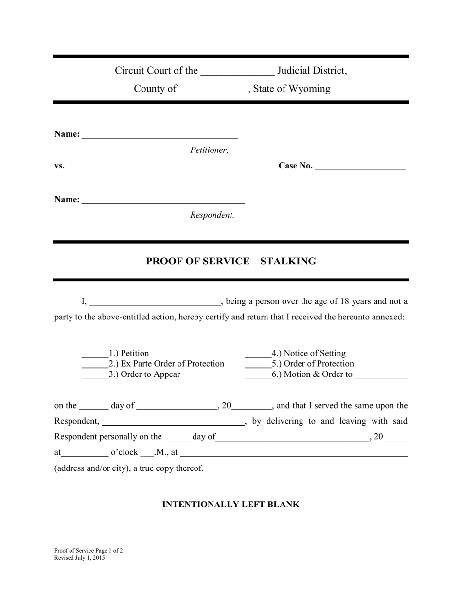 Wyoming Proof Of Service - Stalking - Fill Out, Sign Online And 