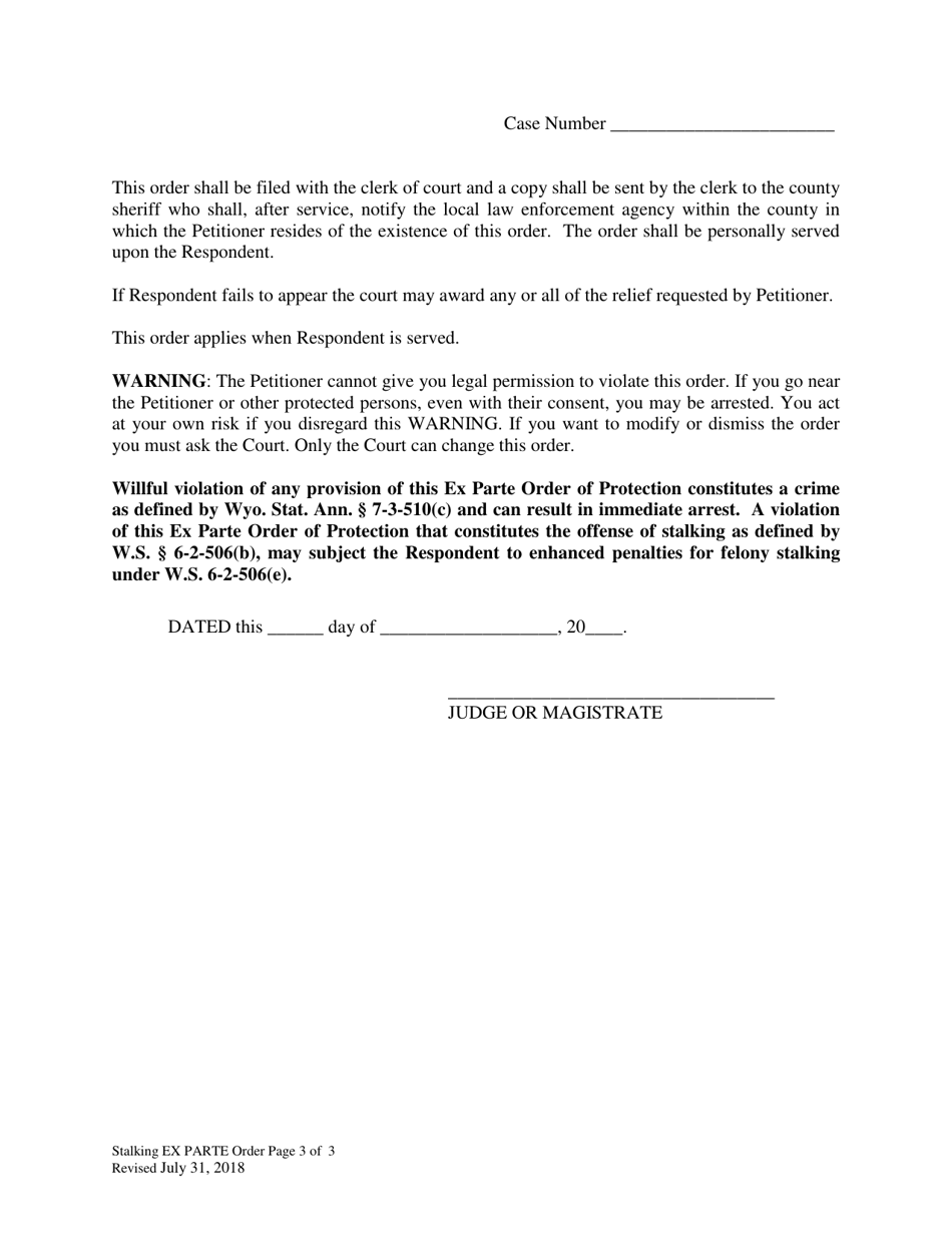 Ex Parte Stalking Order of Protection - Wyoming, Page 3