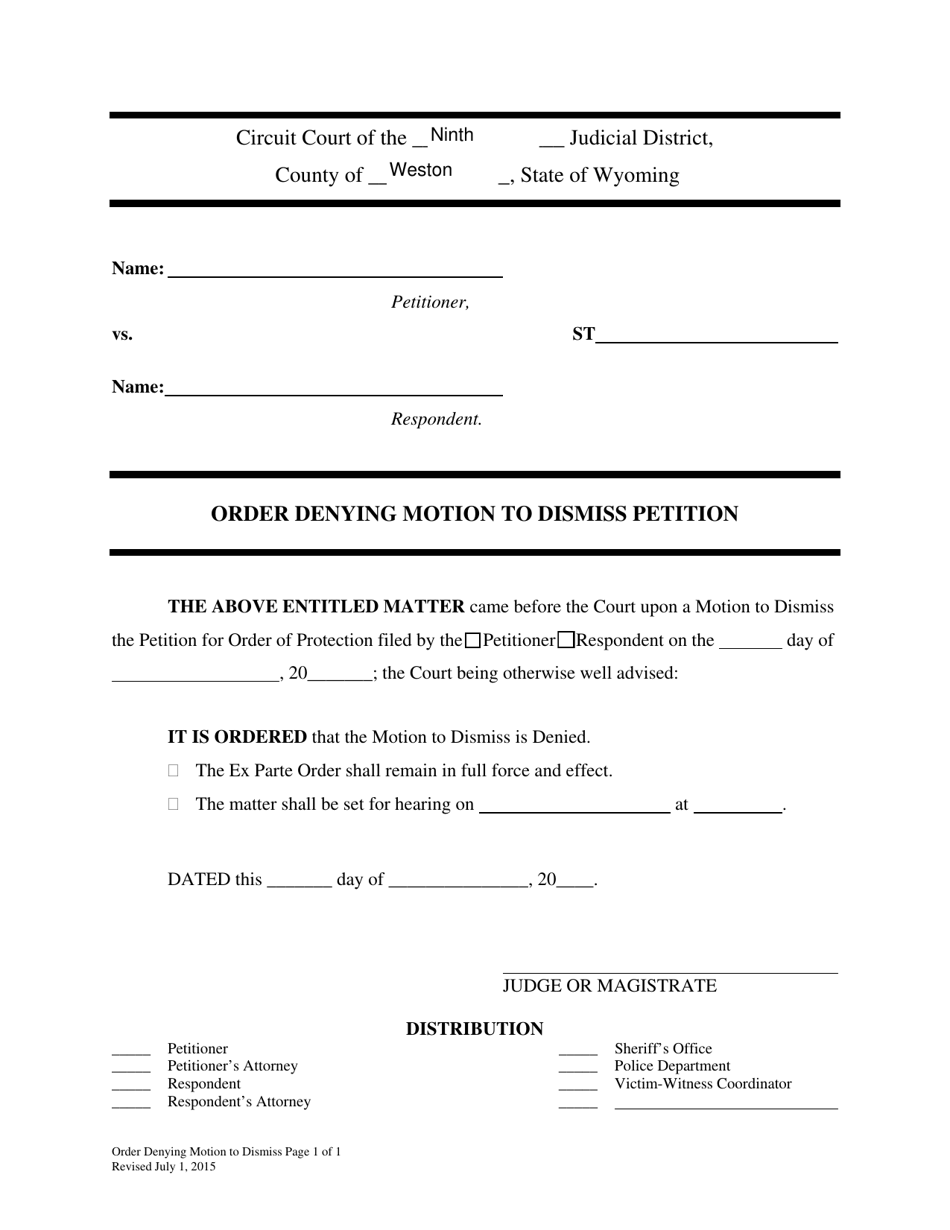 Order Denying Motion to Dismiss Petition - Wyoming, Page 1