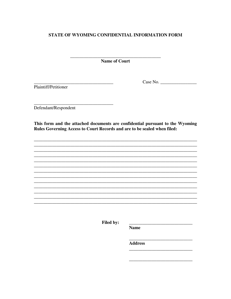 State of Wyoming Confidential Information Form - Wyoming, Page 1