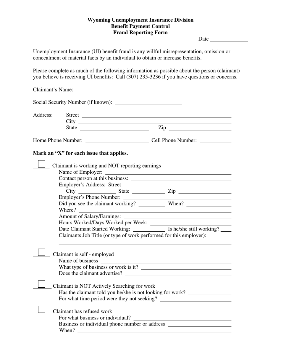 Fraud Reporting Form - Wyoming, Page 1