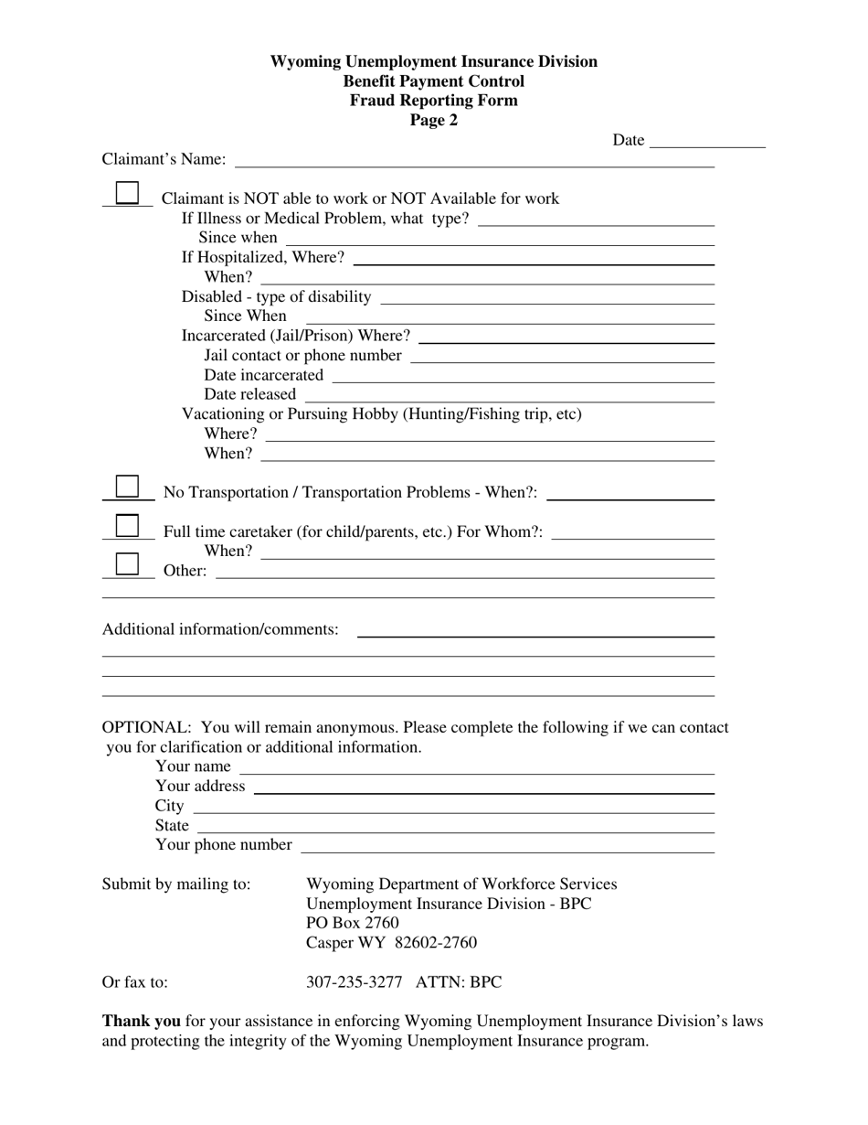 Wyoming Fraud Reporting Form Fill Out, Sign Online and Download PDF
