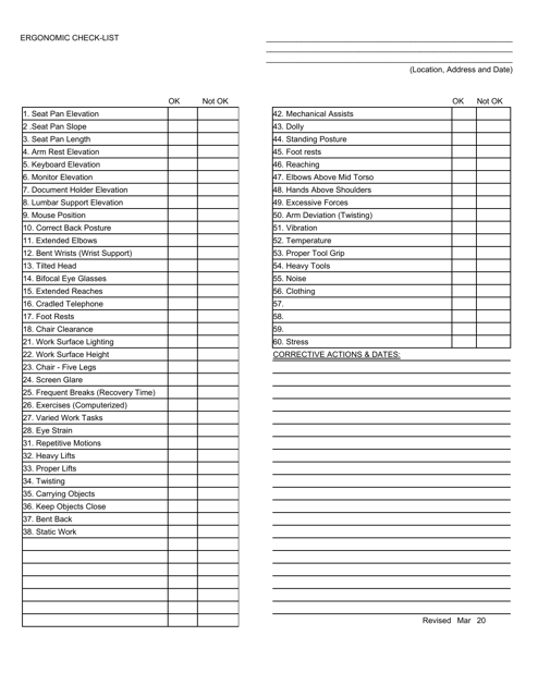 Ergonomic Checklist - Wyoming Download Pdf