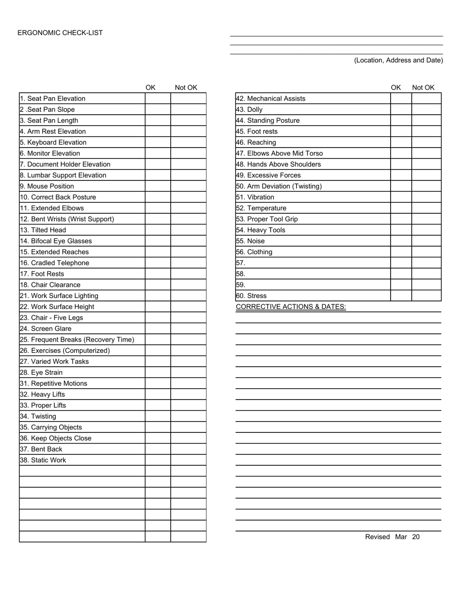 Ergonomic Checklist - Wyoming, Page 1