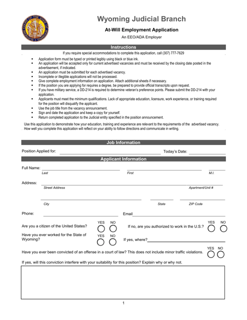 At-Will Employment Application - Wyoming Download Pdf