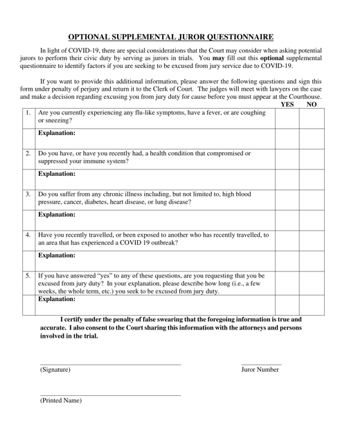 Optional Supplemental Juror Questionnaire - Wyoming Download Pdf