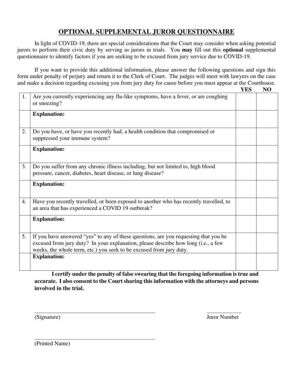 Optional Supplemental Juror Questionnaire - Wyoming, Page 1