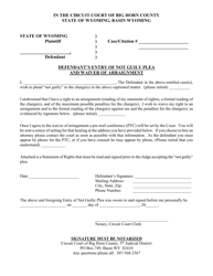 Document preview: Defendant's Entry of Not Guily Plea and Waiver of Arraignment - Big Horn County, Wyoming