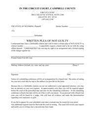 Document preview: Written Plea of Not Guilty - Campbell County, Wyoming