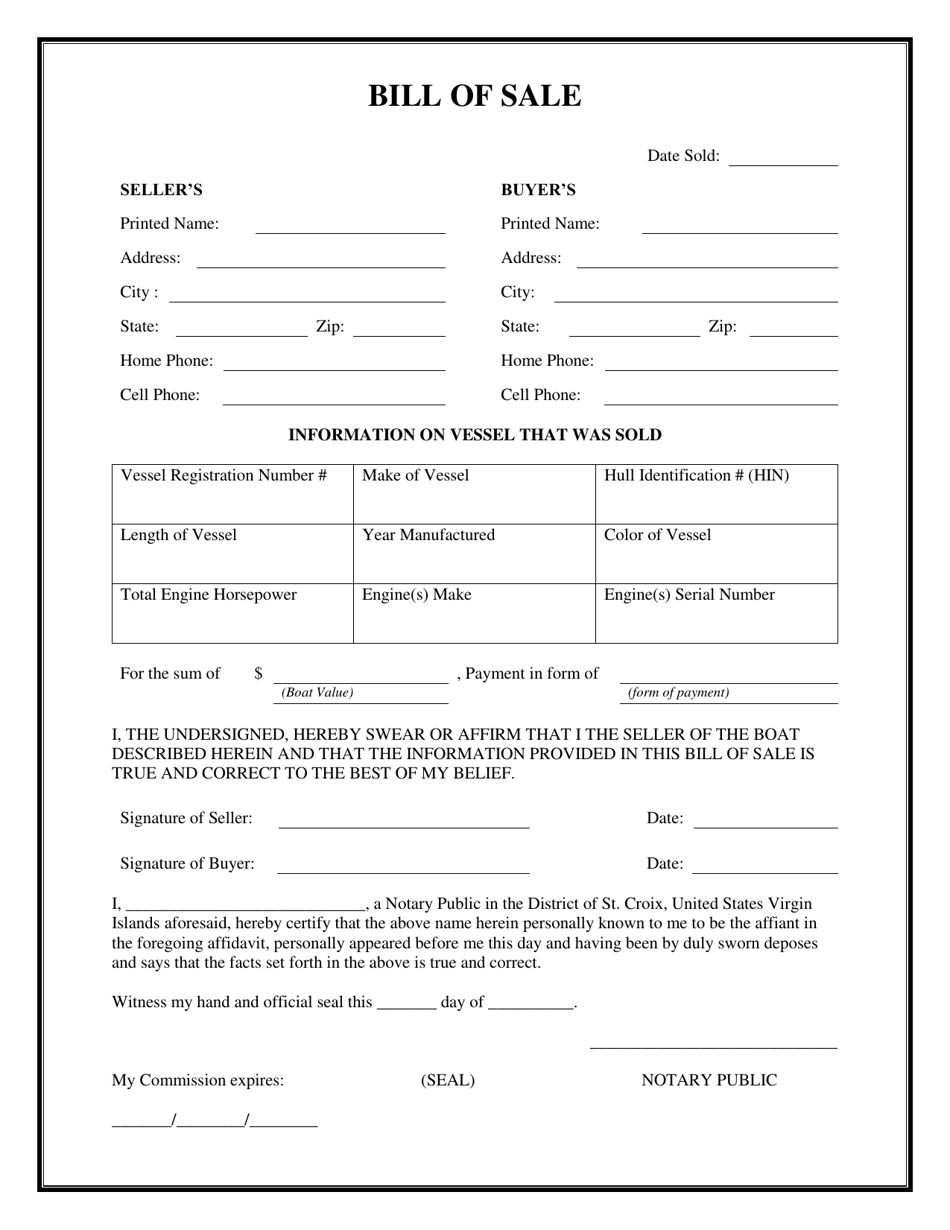 Virgin Islands Bill of Sale - District of St. Croix - Fill Out, Sign ...