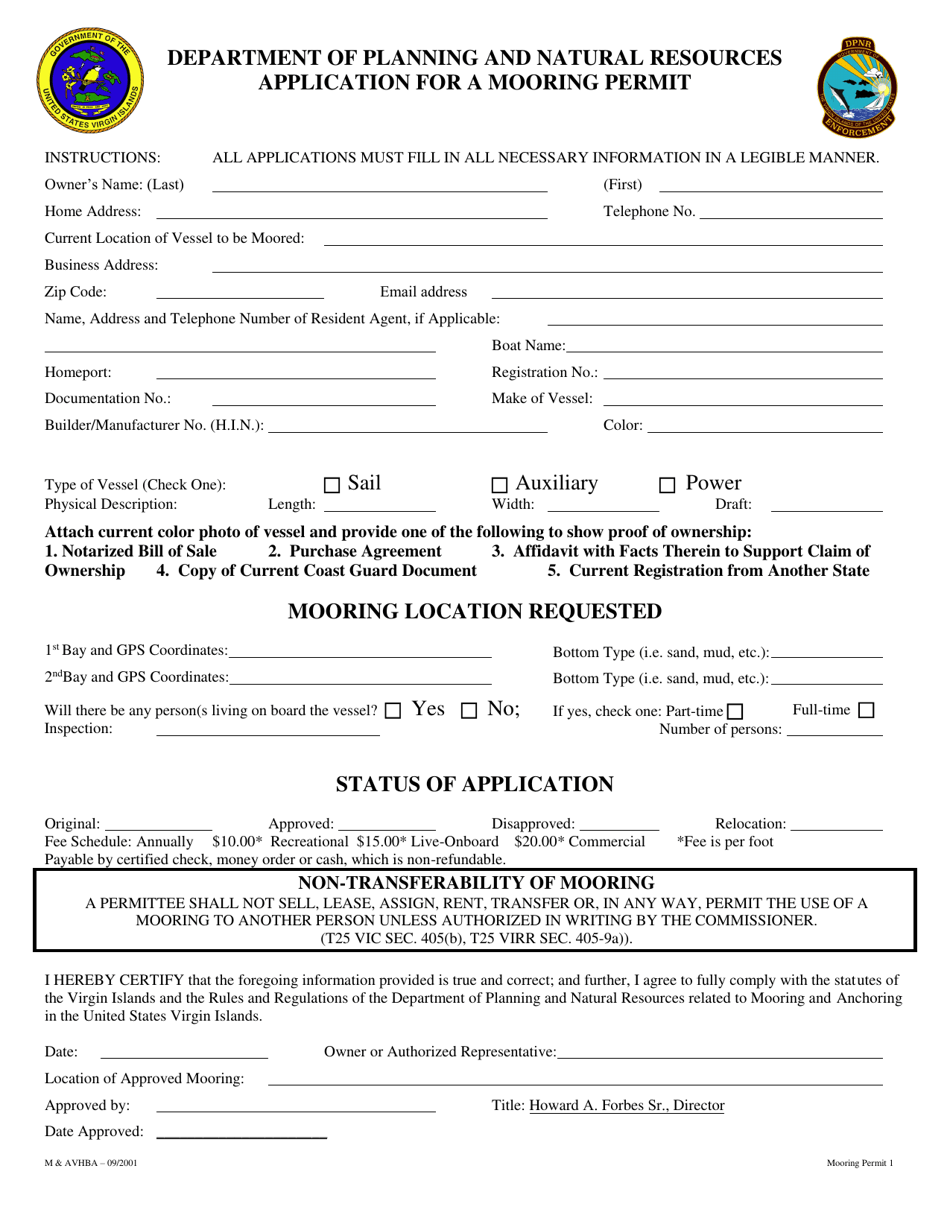 Application for a Mooring Permit - Virgin Islands, Page 1