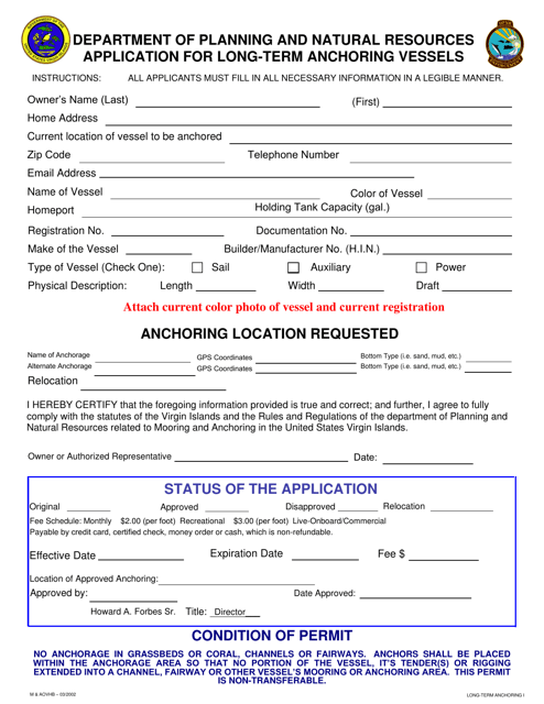 Application for Long-Term Anchoring Vessels - Virgin Islands