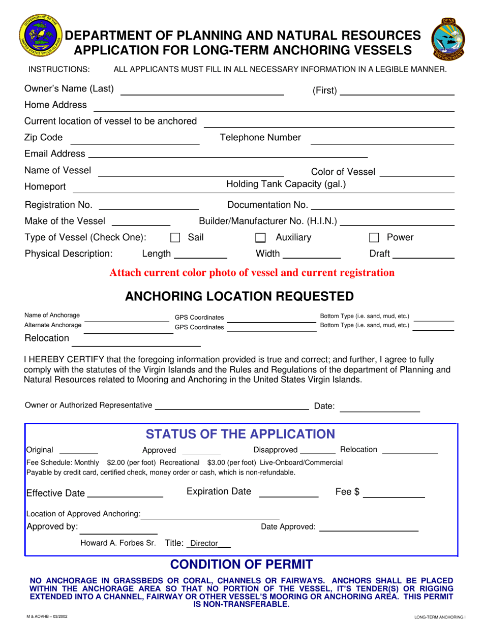 Virgin Islands Application for Long-Term Anchoring Vessels - Fill Out ...