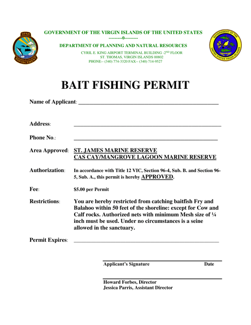 Bait Fishing Permit - Virgin Islands