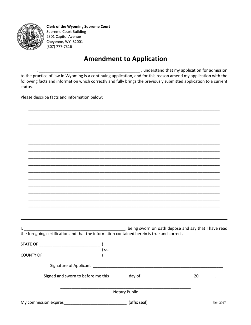 Amendment to Application - Wyoming, Page 1