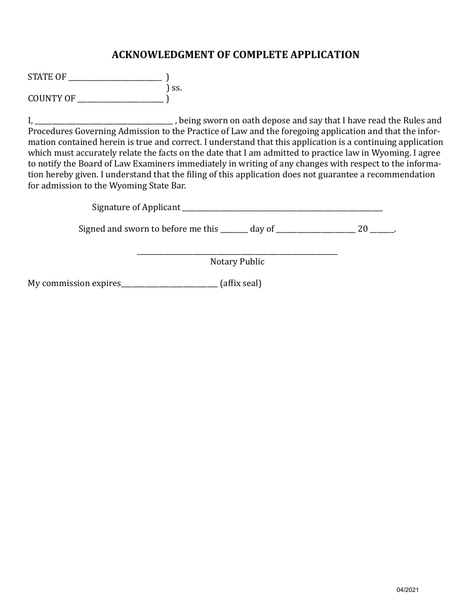 Petition and Application for Admission to the Wyoming State Bar by Examination - Wyoming, Page 3
