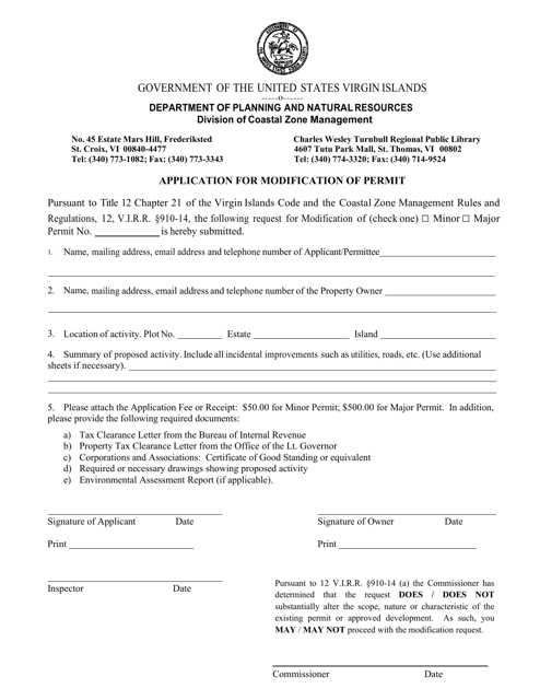 Application for Modification of Permit - Virgin Islands