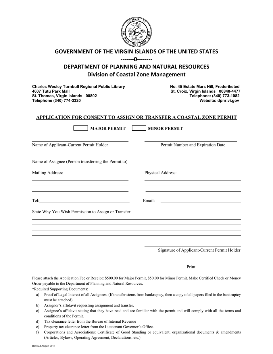Application for Consent to Assign or Transfer a Coastal Zone Permit - Virgin Islands, Page 1