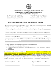 Document preview: Request for Repair and/or Maintenance Waiver - Virgin Islands