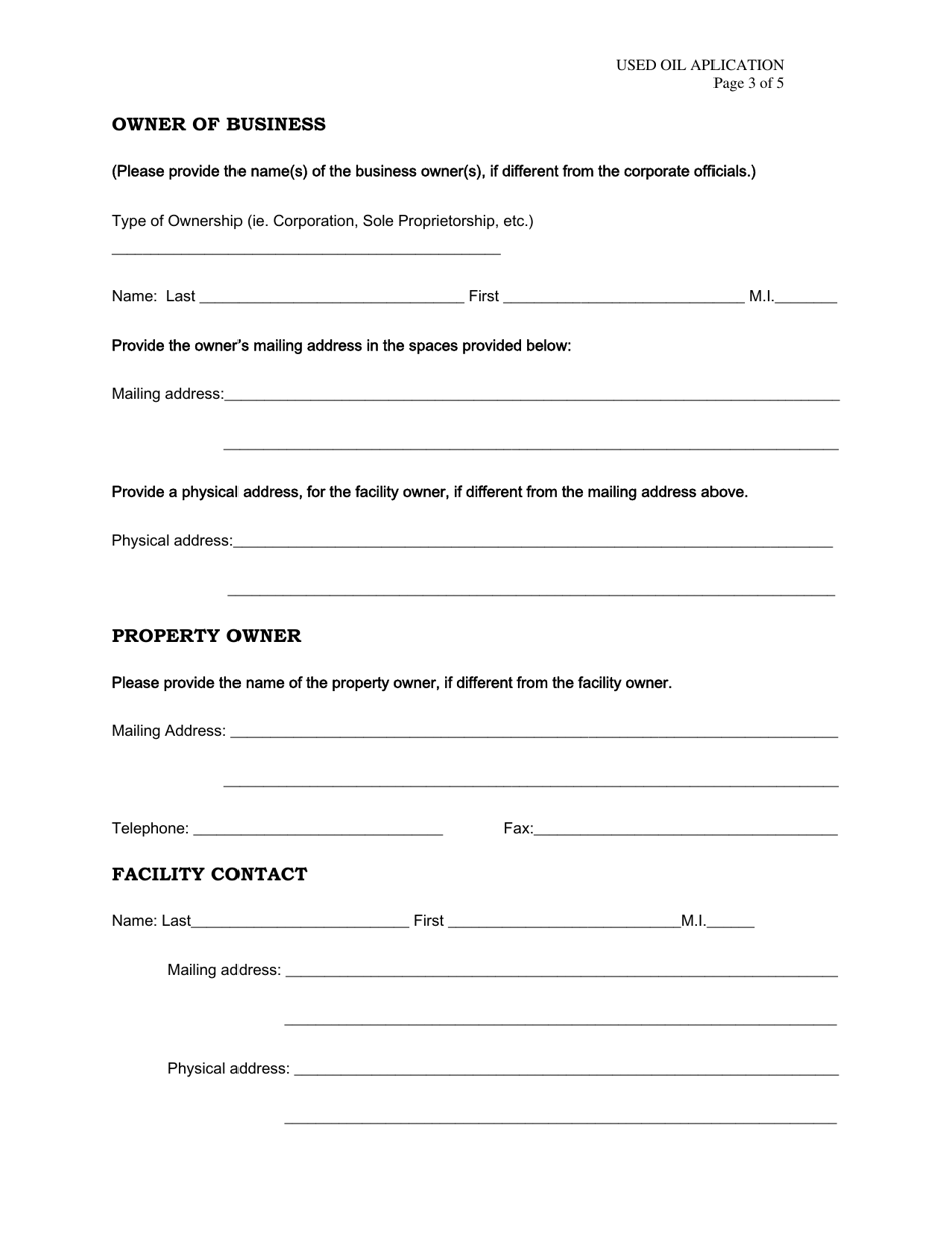 Used Oil Permit Application - Virgin Islands, Page 3