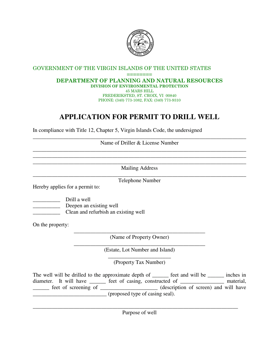 Application for Permit to Drill Well - Virgin Islands, Page 1
