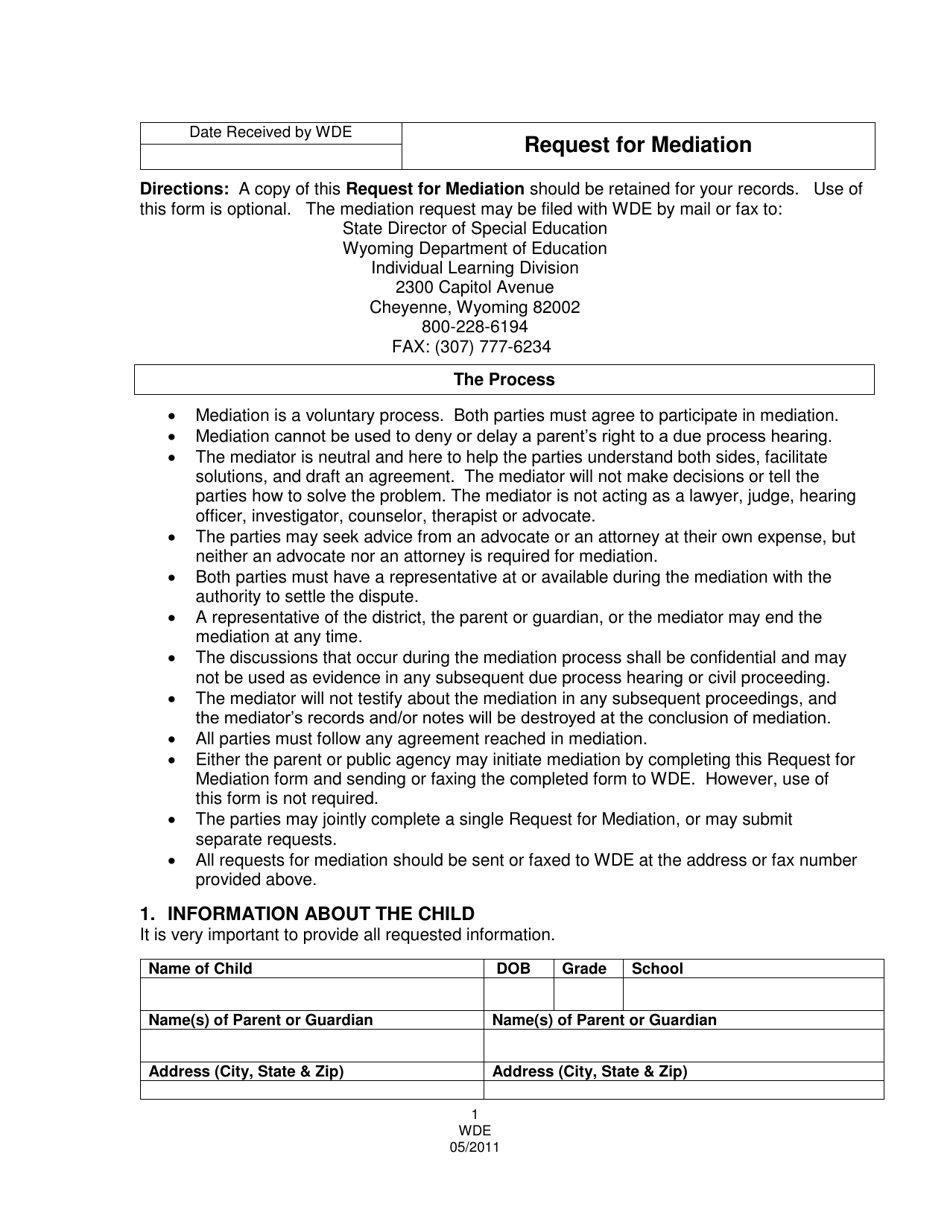 Request for Mediation - Wyoming, Page 1
