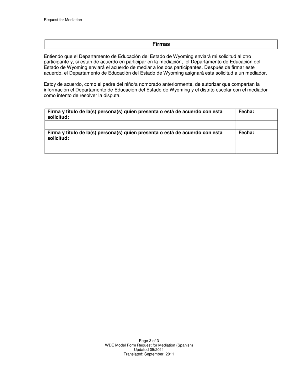 Solicitud De Mediacion - Wyoming (Spanish), Page 3