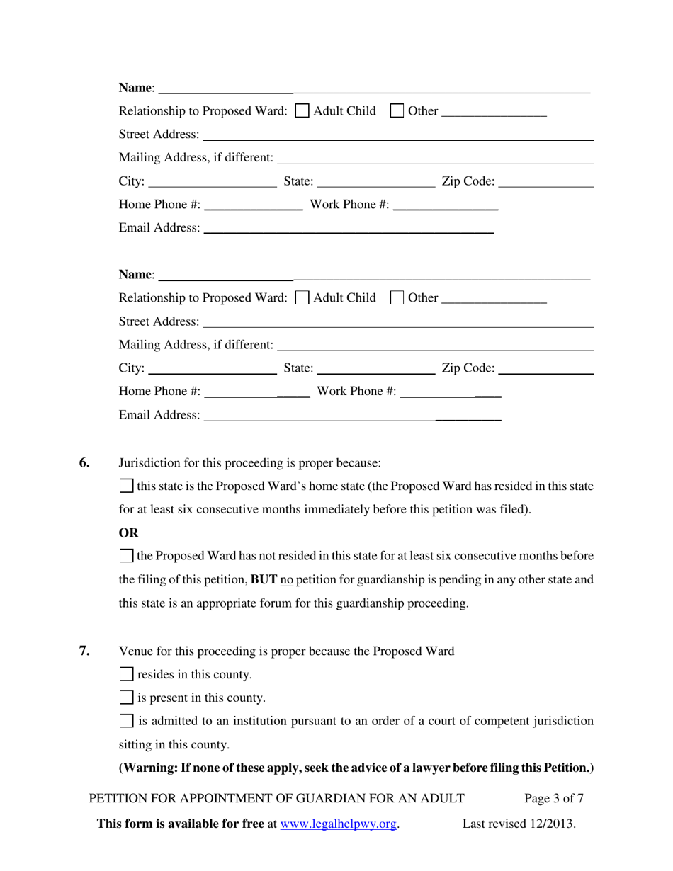 Petition for Appointment of Guardian for an Adult - Wyoming, Page 3