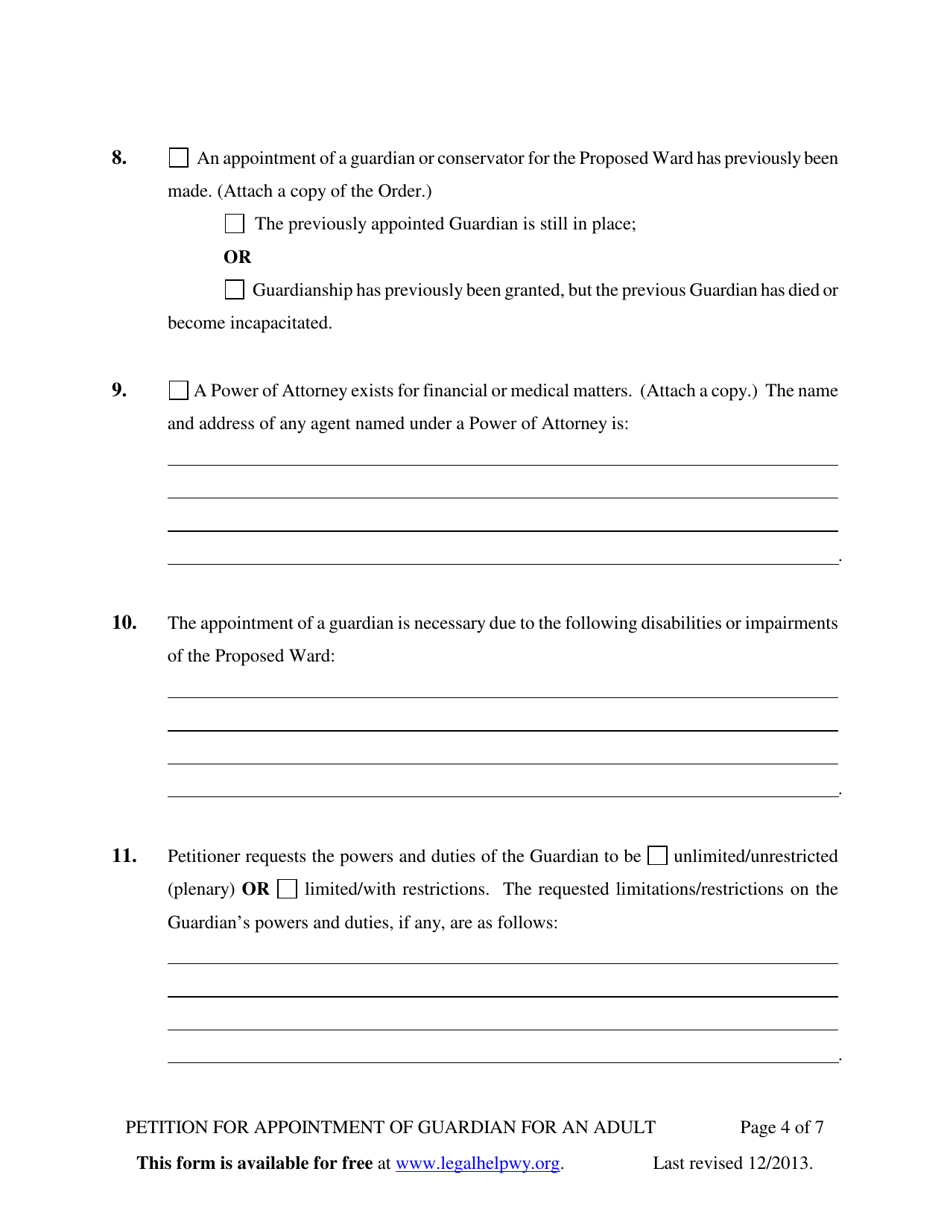Petition for Appointment of Guardian for an Adult - Wyoming, Page 4